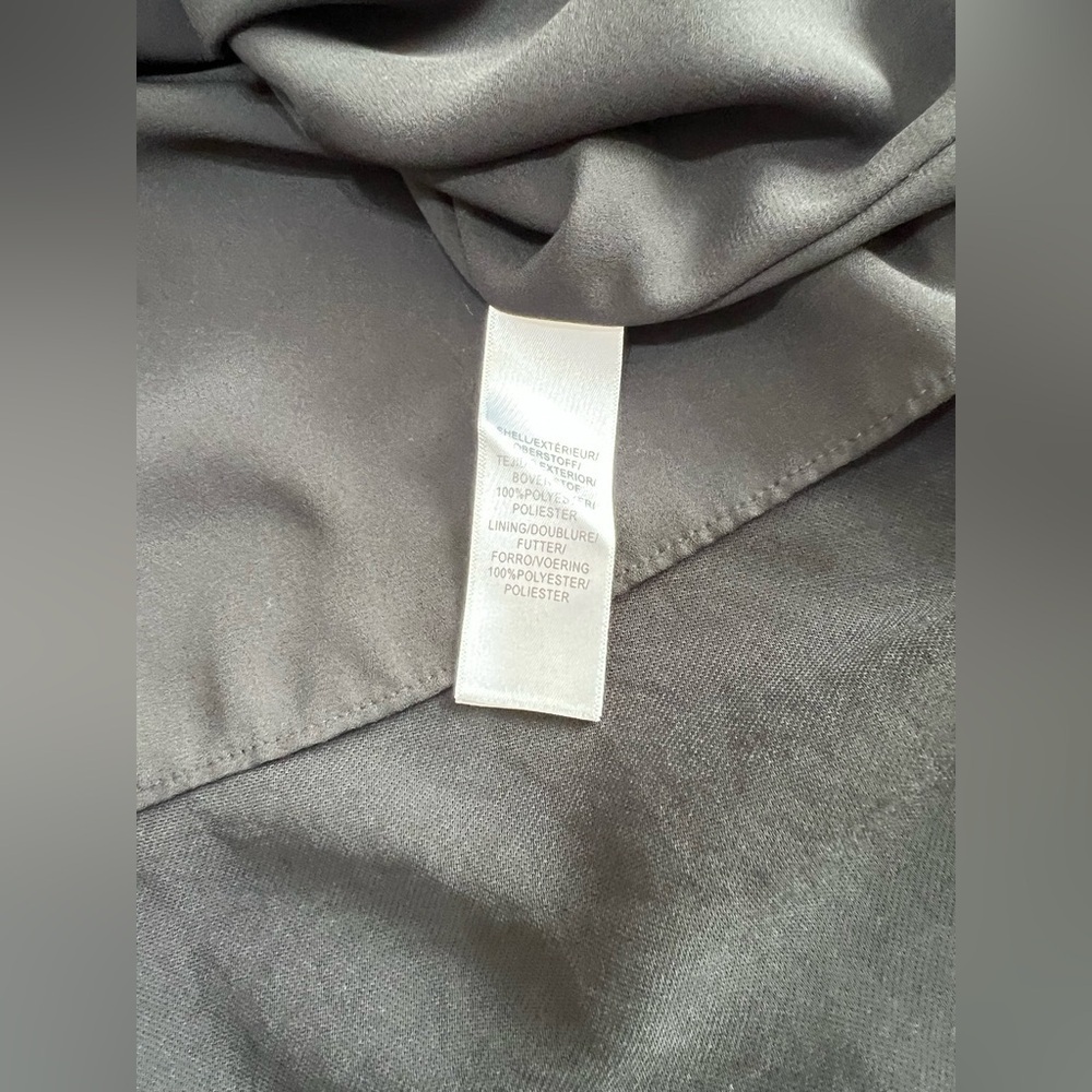 ADRIANNA PAPELL Quiet Luxury Black sheer Lined Draped Asymmetrical Hem Dress 4 - Picture 9 of 10